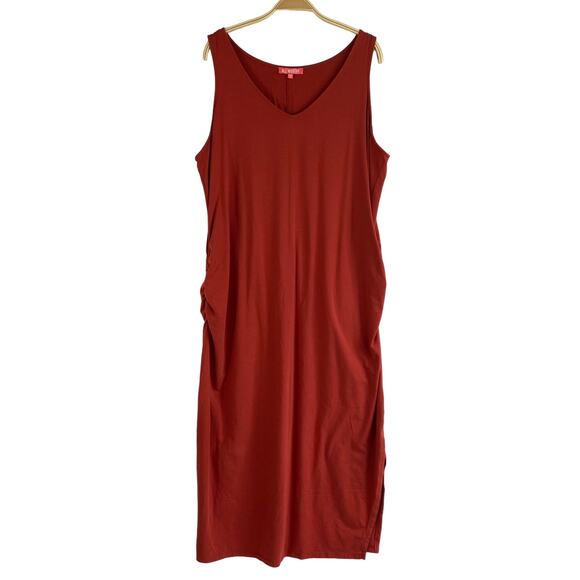 All Worthy Hunter McGrady Tank Dress Women 2X Rust Orange Ruched Midi Stretch - Picture 1 of 6